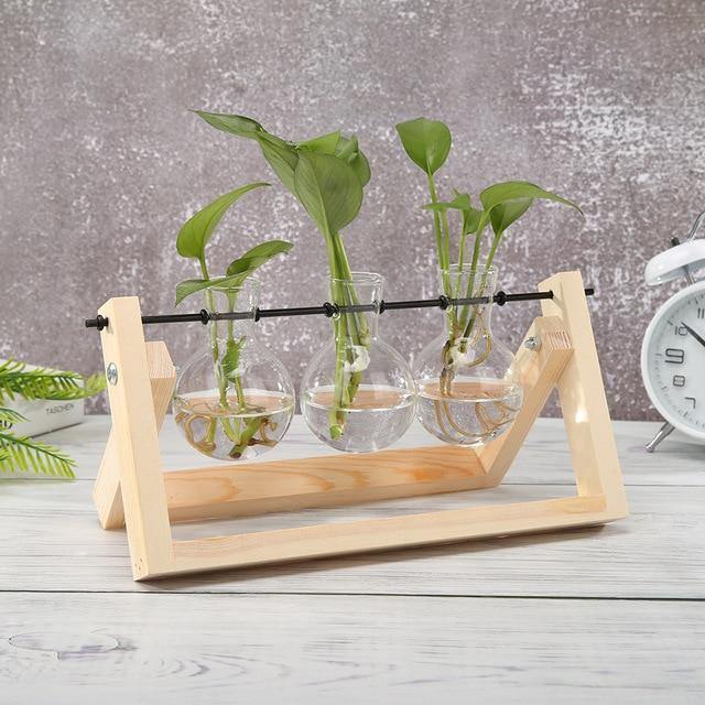 Sandsberg Glas Anzuchtvase mit Holzständer | Minimalistisches Design | Pflanzgefäß für Zuhause | Deko für Pflanzenliebhaber