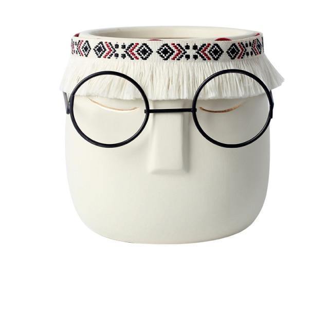 Sandsberg Keramik Blumentopf mit Brille & Stirnband | Modernes Design | Dekorative Pflanzenvase