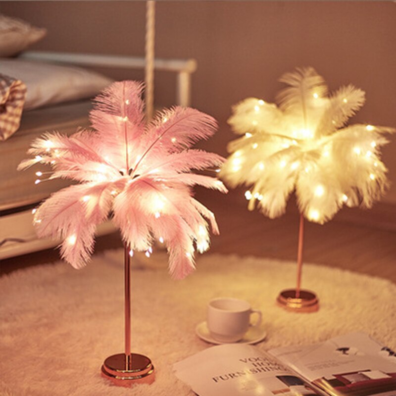 Sandsberg Elegance Tischlampe | Kreatives Palmenbaum-Federdesign | Romantische Beleuchtung | Exklusive Dekoration