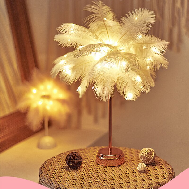 Sandsberg Elegance Tischlampe | Kreatives Palmenbaum-Federdesign | Romantische Beleuchtung | Exklusive Dekoration