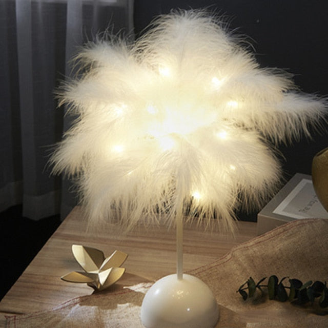 Sandsberg Elegance Tischlampe | Kreatives Palmenbaum-Federdesign | Romantische Beleuchtung | Exklusive Dekoration