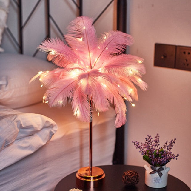 Sandsberg Elegance Tischlampe | Kreatives Palmenbaum-Federdesign | Romantische Beleuchtung | Exklusive Dekoration