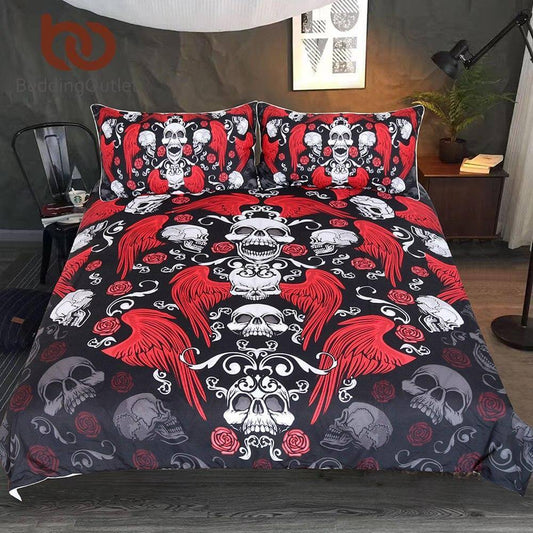 Schwarzer Gothic Hippie mit Rosen Cool Bequem Bettbezug Bettwäsche Set Mavigadget