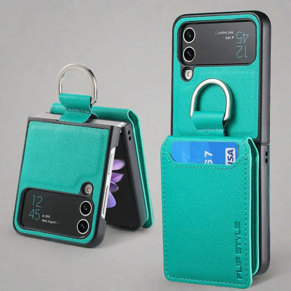 Samsung Z Flip 4 / Flip 3 Hülle | Leder Geldbörse Kartenhalter Ringhalter Ständer
