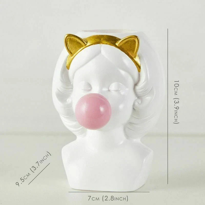 Süße Bubblegum Mädchen Keramik Gesicht Vase