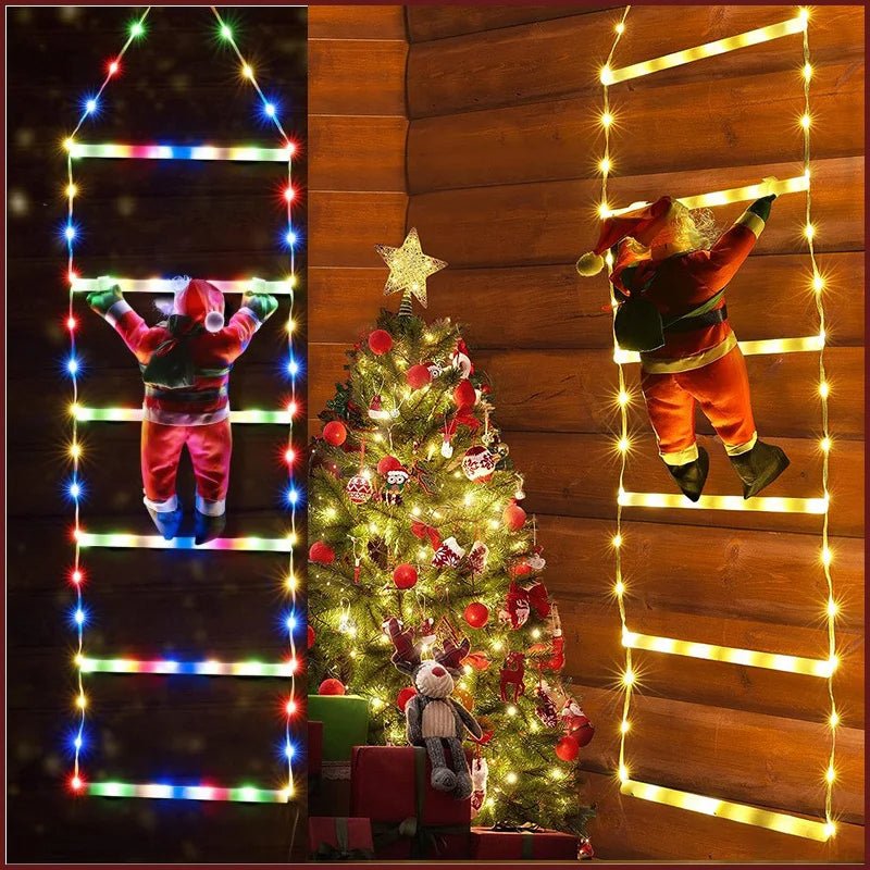 Sandsberg | Weihnachtsmann Kletterleiter mit LED-Lichterkette – Festliche Weihnachtsdekoration für Zuhause, Fenster & Baum