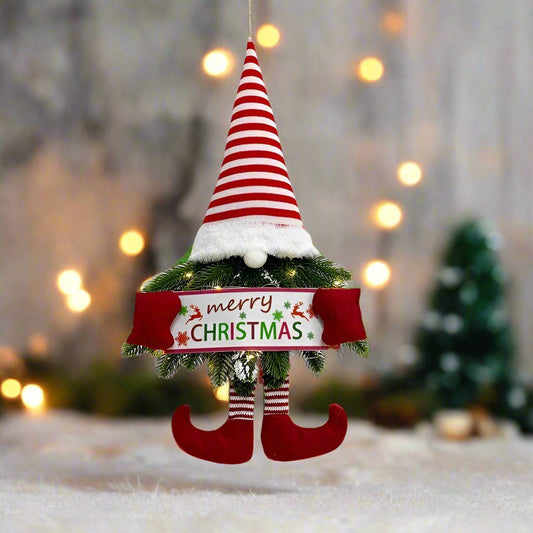 Sandsberg | Santa Gnome mit Weihnachtskranz und funkelnden LED-Leuchten – Perfekt für Haustür, Wand oder Fenster festliche Magie