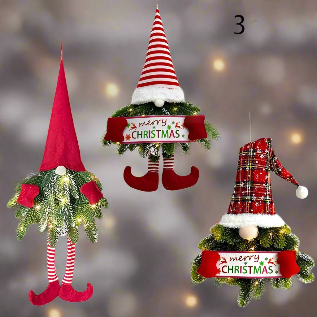 Sandsberg | Santa Gnome mit Weihnachtskranz und funkelnden LED-Leuchten – Perfekt für Haustür, Wand oder Fenster festliche Magie