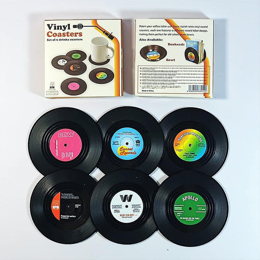 Vinyl-Schallplatten-Untersetzer mit retro Schallplattenspieler-Halter