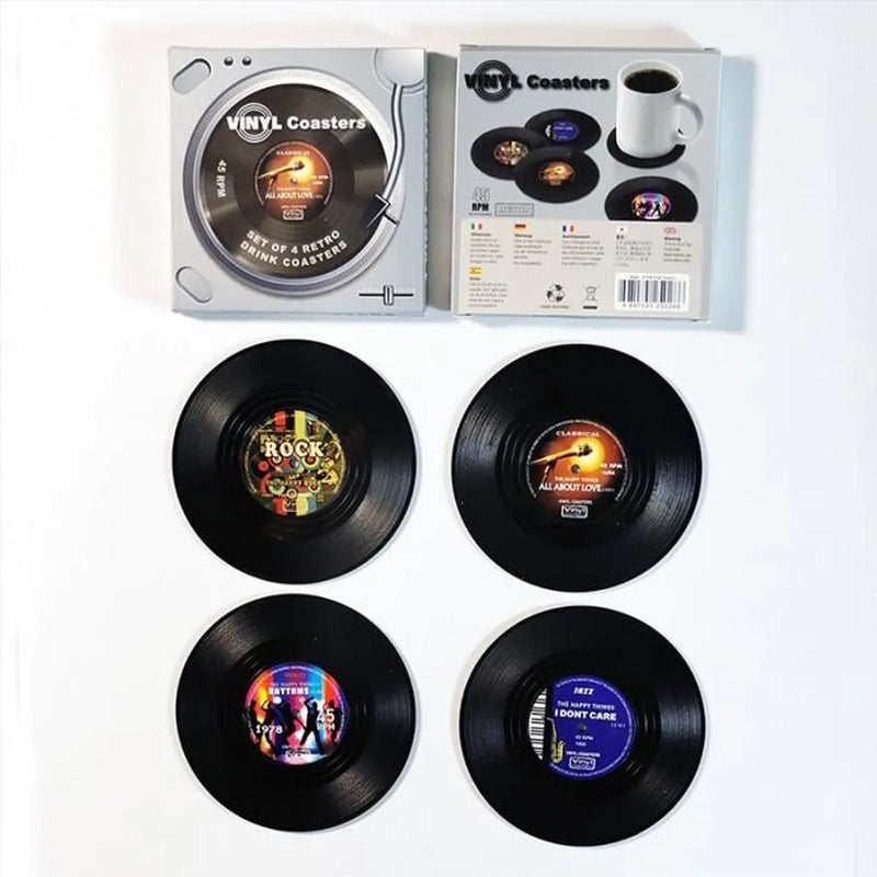 Vinyl-Schallplatten-Untersetzer mit retro Schallplattenspieler-Halter