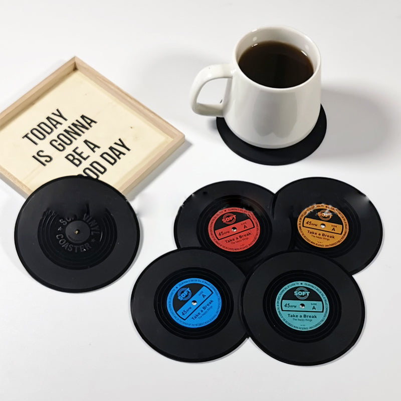 Vinyl-Schallplatten-Untersetzer mit retro Schallplattenspieler-Halter