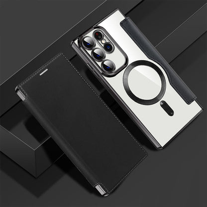 📱2024 Neue Leder strukturierte Flip Handytasche für Samsung