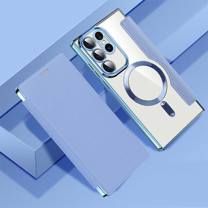 📱2024 Neue Leder strukturierte Flip Handytasche für Samsung