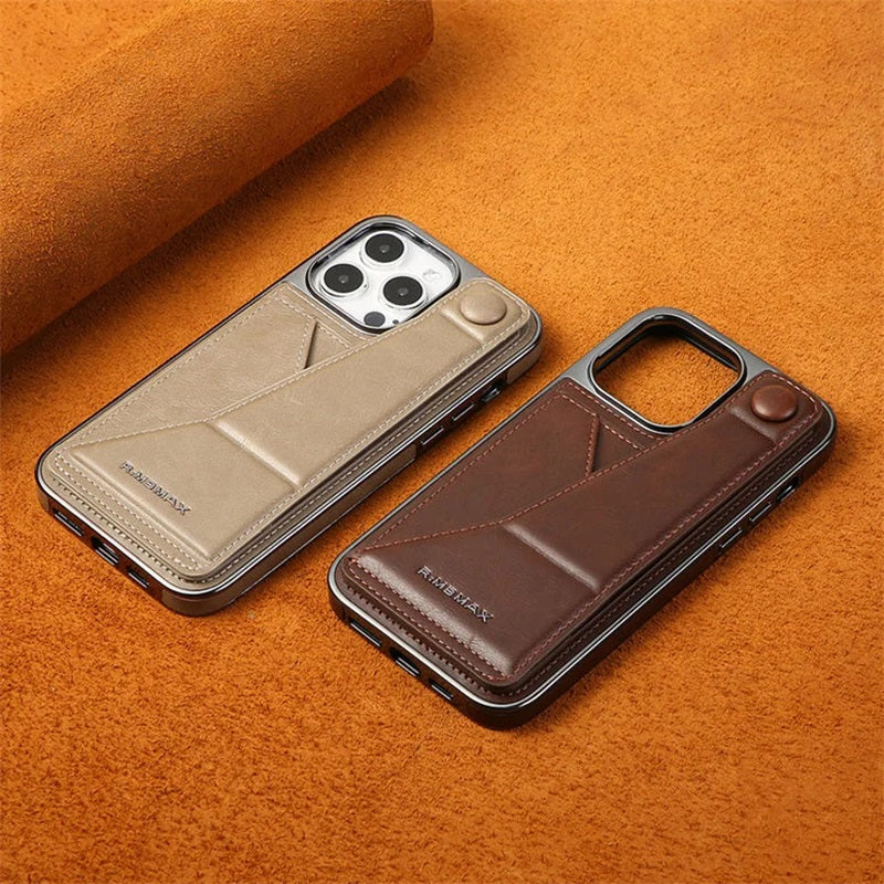 Vollumfassende Kunstlederhülle mit Handgelenkbandständer und Kartenfach für iPhone 14/15 Serie