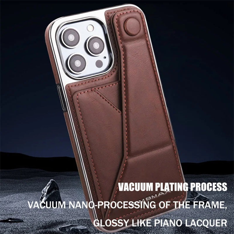 Vollumfassende Kunstlederhülle mit Handgelenkbandständer und Kartenfach für iPhone 14/15 Serie