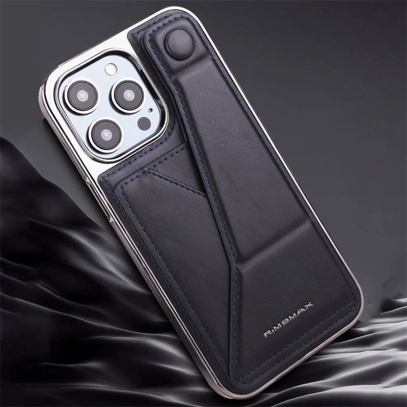 Vollumfassende Kunstlederhülle mit Handgelenkbandständer und Kartenfach für iPhone 14/15 Serie