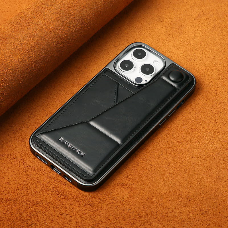 Vollumfassende Kunstlederhülle mit Handgelenkbandständer und Kartenfach für iPhone 14/15 Serie