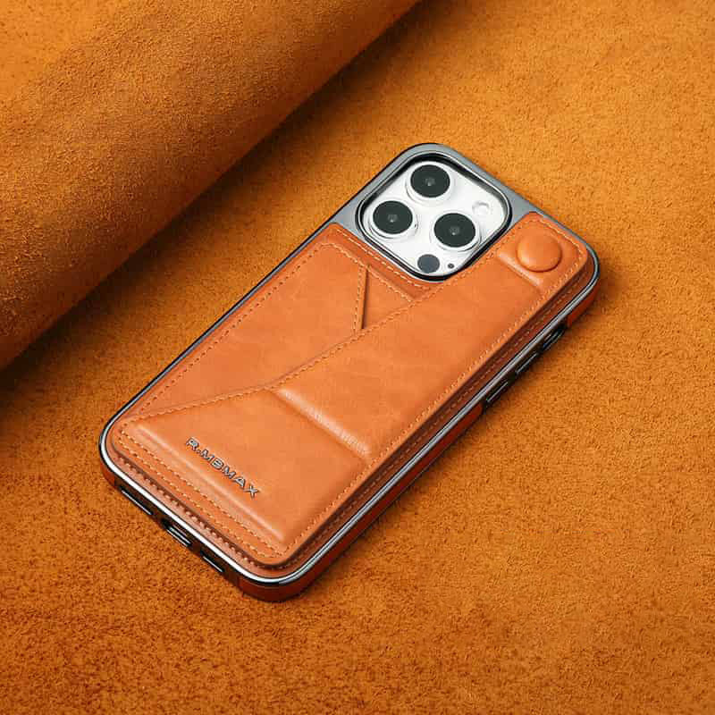 Vollumfassende Kunstlederhülle mit Handgelenkbandständer und Kartenfach für iPhone 14/15 Serie