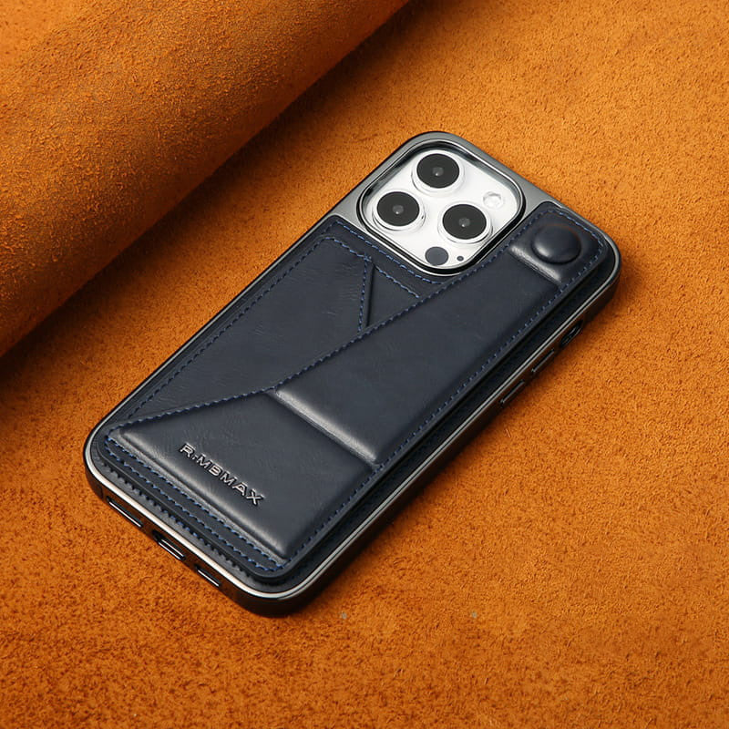 Vollumfassende Kunstlederhülle mit Handgelenkbandständer und Kartenfach für iPhone 14/15 Serie