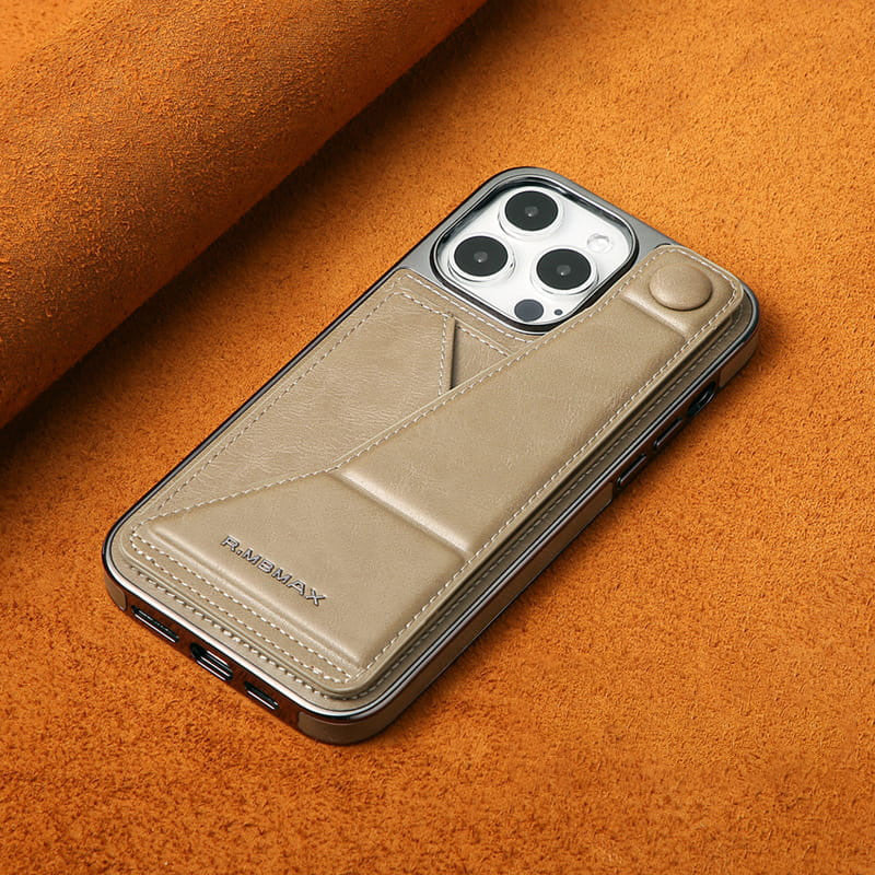 Vollumfassende Kunstlederhülle mit Handgelenkbandständer und Kartenfach für iPhone 14/15 Serie