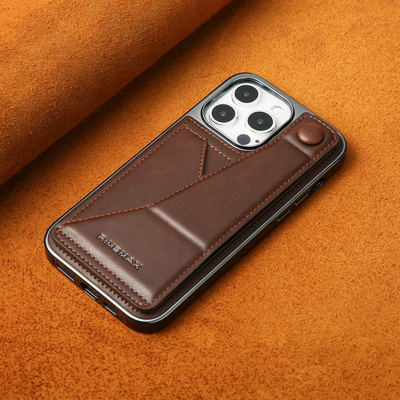 Vollumfassende Kunstlederhülle mit Handgelenkbandständer und Kartenfach für iPhone 14/15 Serie