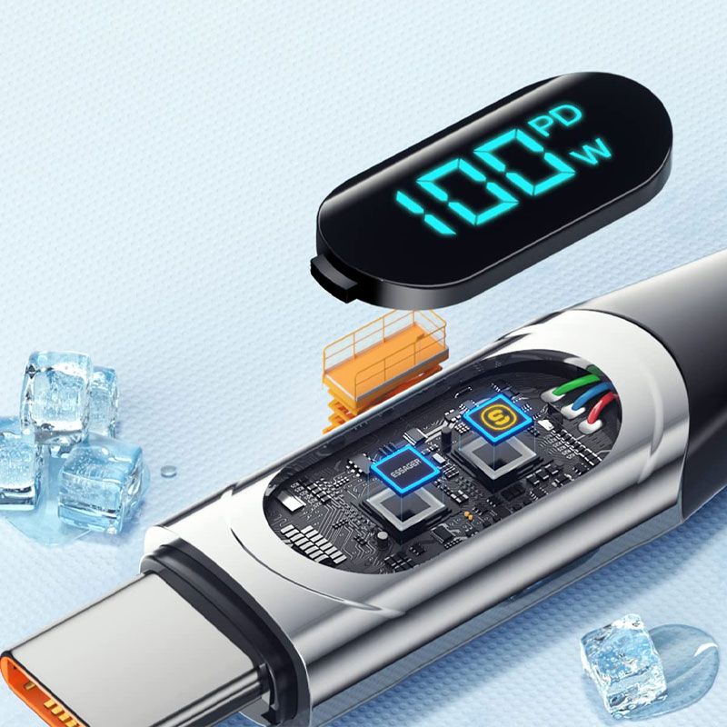 PD 100W Schnellladekabel und Datenkabel mit digitaler Anzeige