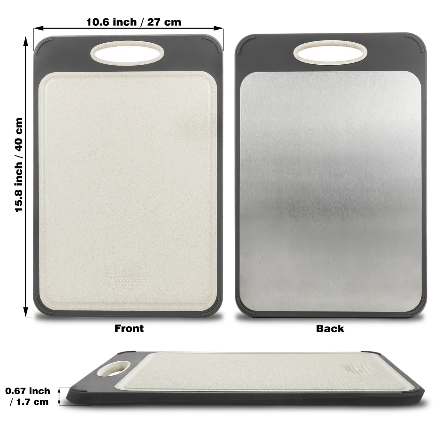 Sandsberg | Hygienisches Edelstahl Schneidebrett mit rutschfestem Griff für präzises Schneiden