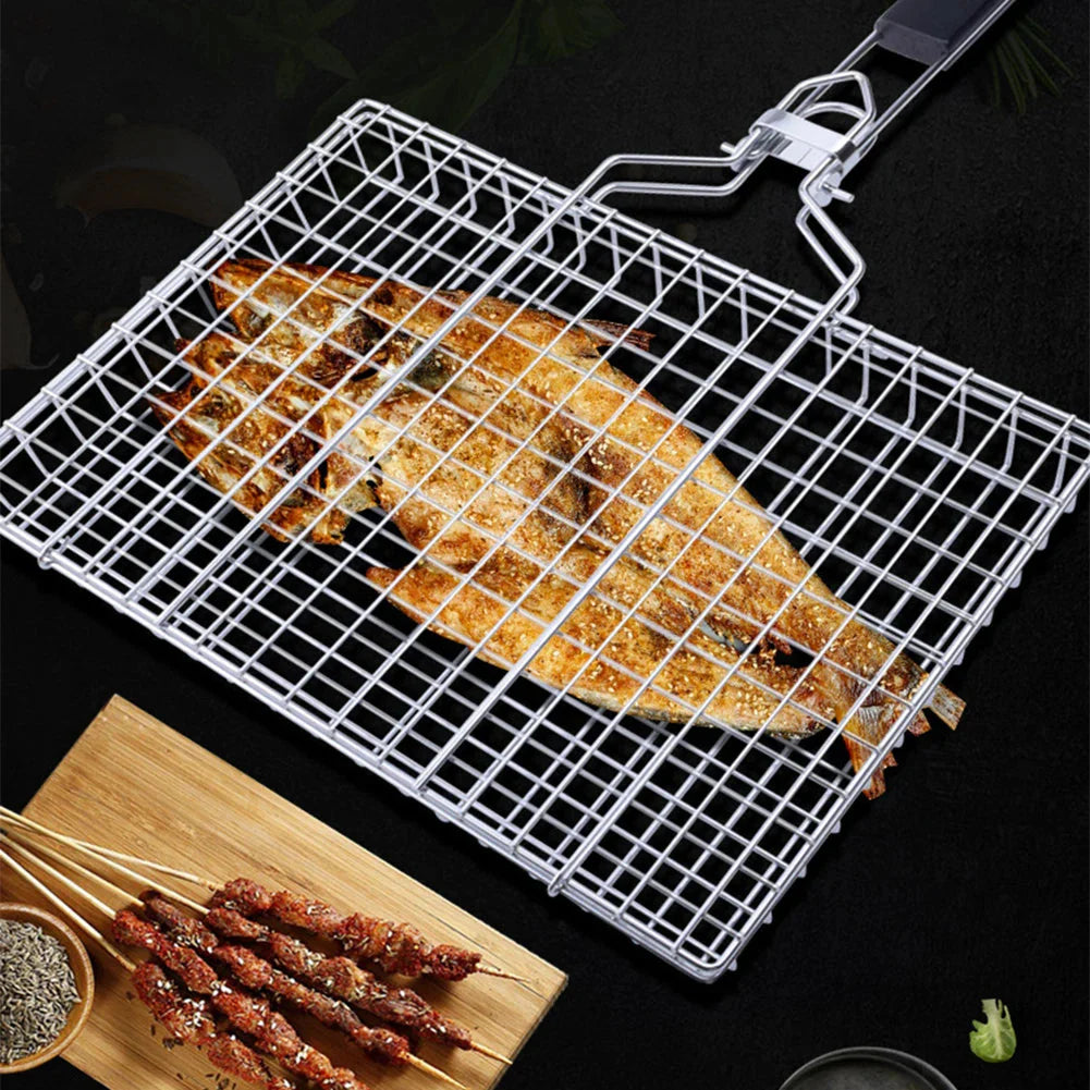 Sandsberg | Edelstahl Faltgrillnetzclip Quadratisches Grillnetz Abnehmbares Grill