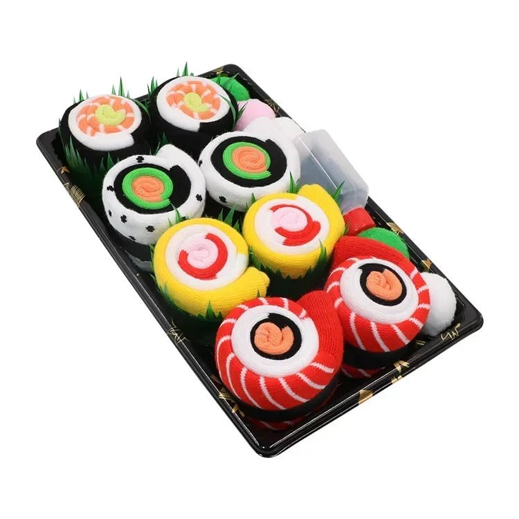 Sandsberg | Sushi Knöchel-Socken Geschenkset – 3-Paar Harajuku Baumwoll-Socken mit verspielten Pizza-, Burger- & Sushi-Designs, perfekt für Weihnachts- oder Geburtstagsüberraschungen