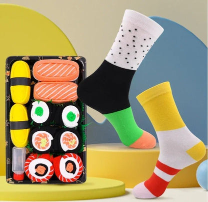 Sandsberg | Sushi Knöchel-Socken Geschenkset – 3-Paar Harajuku Baumwoll-Socken mit verspielten Pizza-, Burger- & Sushi-Designs, perfekt für Weihnachts- oder Geburtstagsüberraschungen