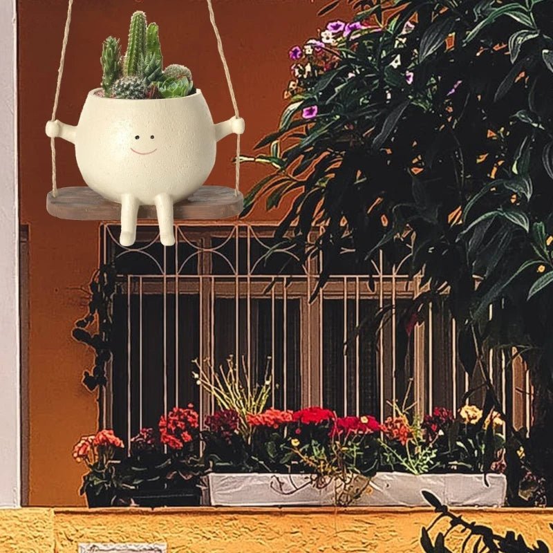 Sandsberg | Swing Face Hängender Blumentopf – Niedlicher Harz-Sukkulenten-Pott für Innen- und Außendekor, Perfektes Weihnachtsgeschenk