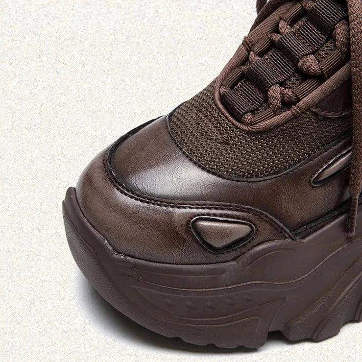 Damen Freizeitschuhe - Erhöhte Sneaker - Leder, Dicksohlenschuhe