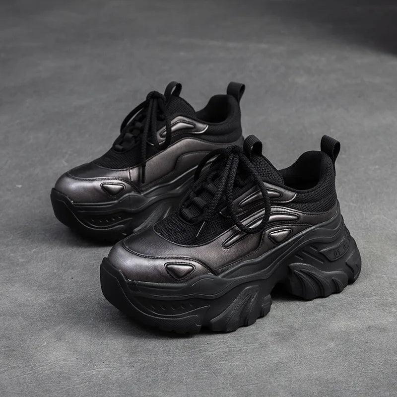 Damen Freizeitschuhe - Erhöhte Sneaker - Leder, Dicksohlenschuhe