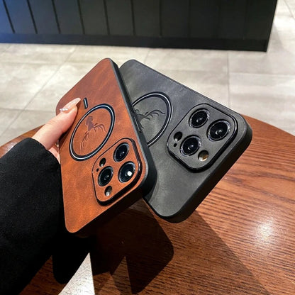 Luxus Hirschleder Apple iPhone Hülle | Magnetische Handyhülle, Kabellose Case, MagSafe, Wireless-Laden, Schutzhülle, Cover iPhone 15, 14, 13 Pro Max Plus