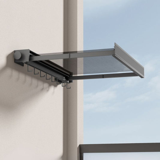 Sandsberg | Wandmontierter Wäschetrockenständer mit Gitterregal und Hakenleiste – Platzsparende Wäschelösung