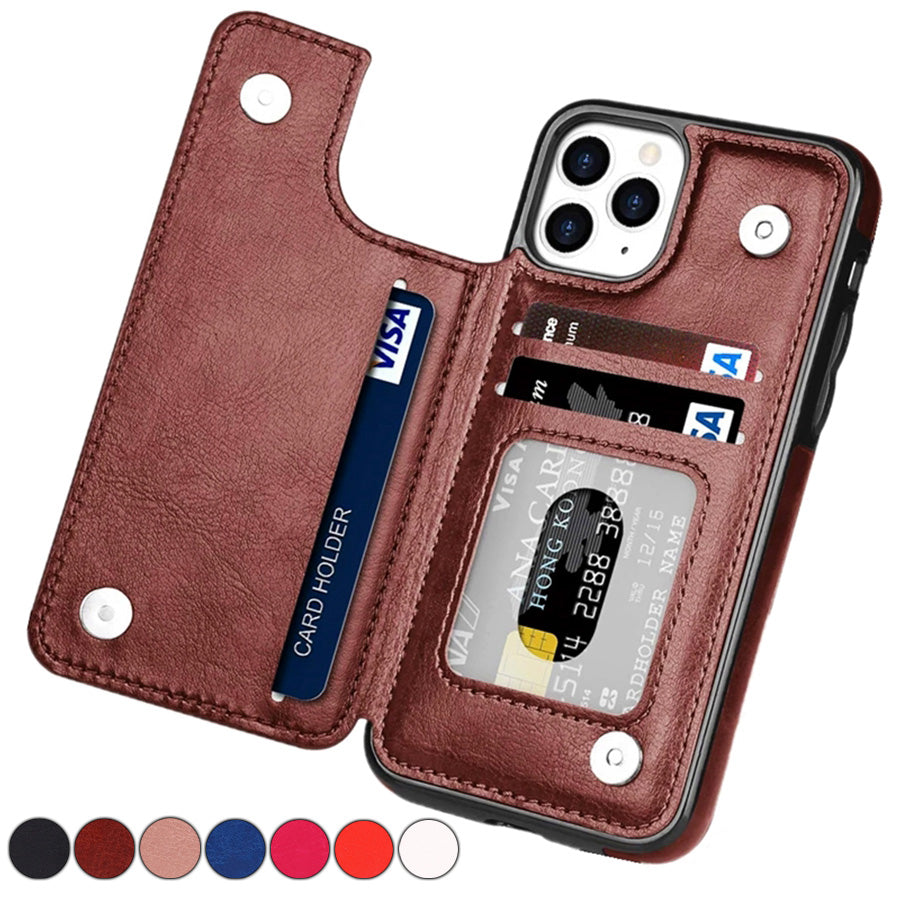 Hochwertige Leder-Brieftaschenhülle für das Apple iPhone | Flip-Cover-Kartenhalter mit Geldbörsen- und Portmoneefunktion