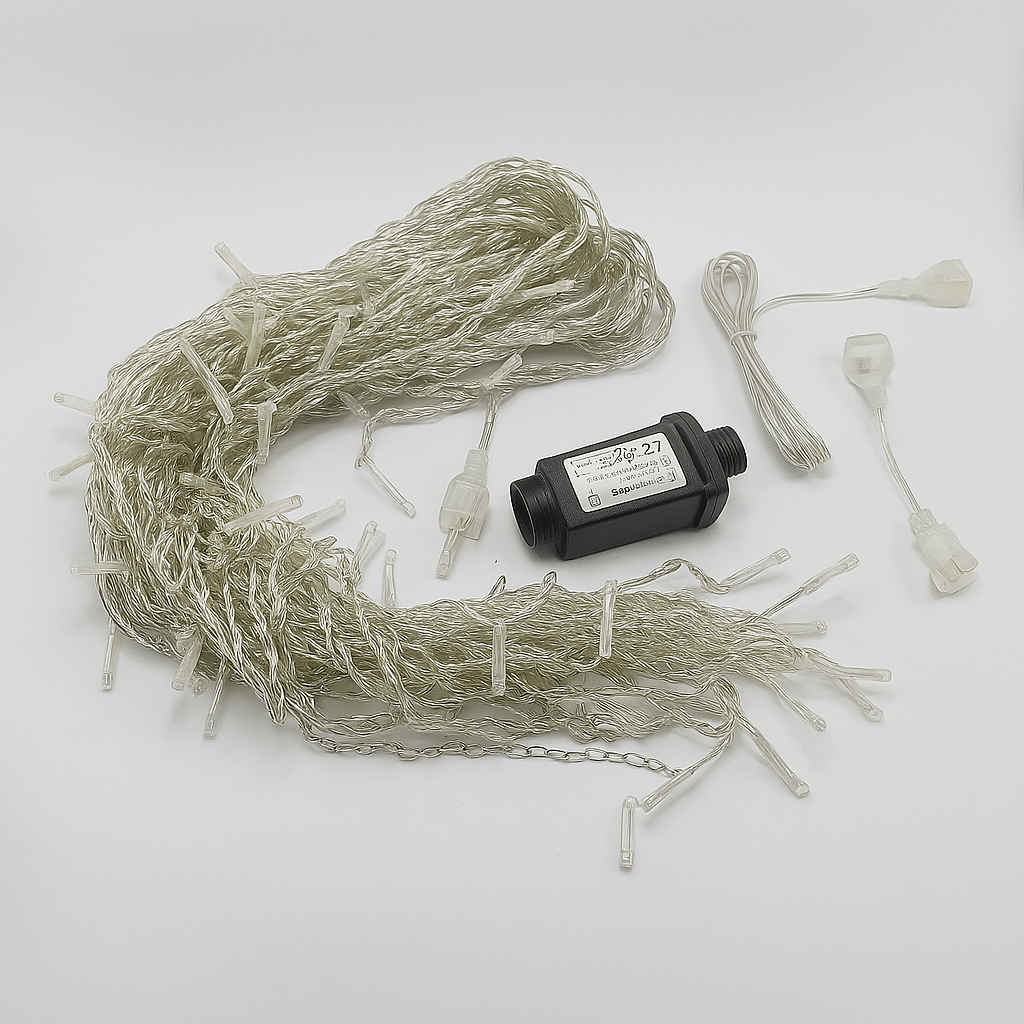 Sandsberg | LED Eiszapfen Lichterkette | Warmweiß/Kaltweiß Funkel-Effekt (90% Konstant, 10% Blitz) | 24V, Bis zu 9 Sets Erweiterbar