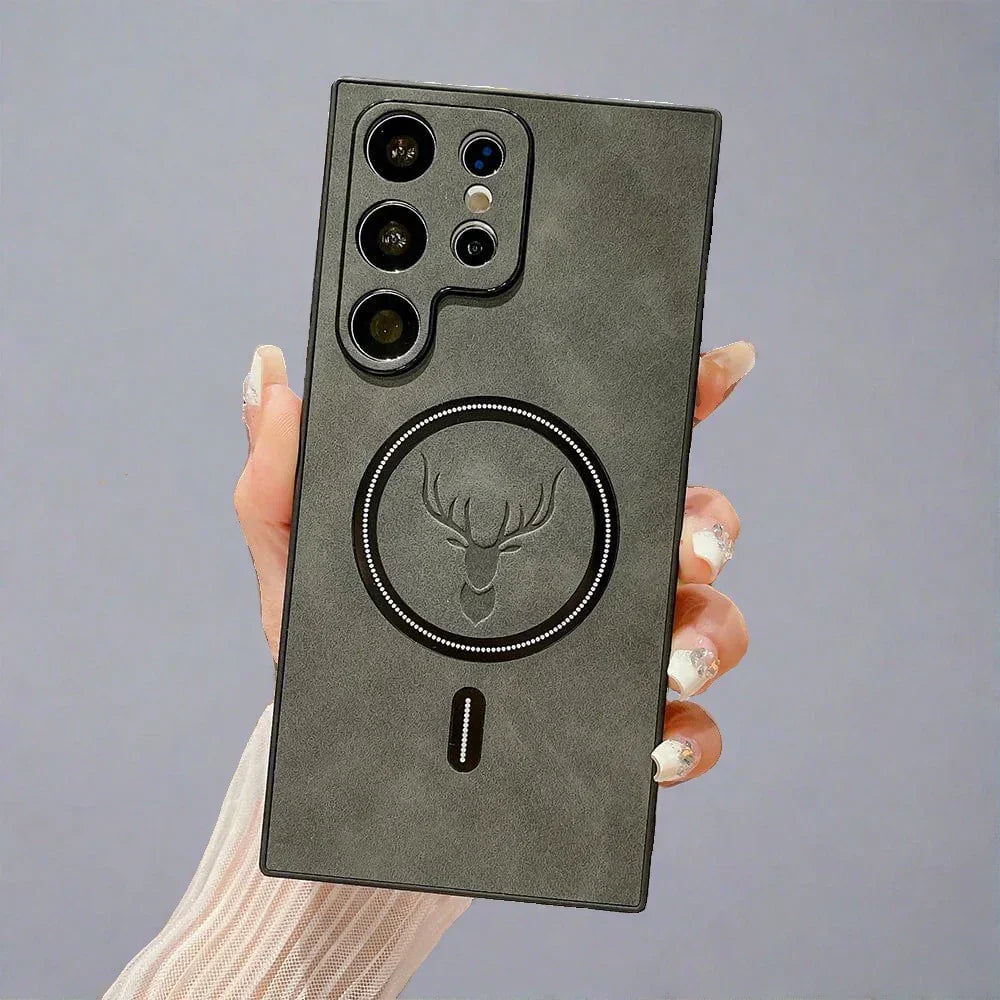Lederhülle für Samsung-Telefon | Magnetische kabellose Ladehülle