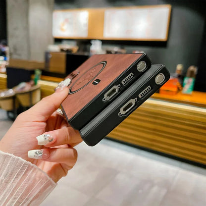 Lederhülle für Samsung-Telefon | Magnetische kabellose Ladehülle