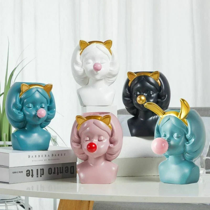 Niedliche Kaugummi-Mädchen-Keramik-Gesichtsvase