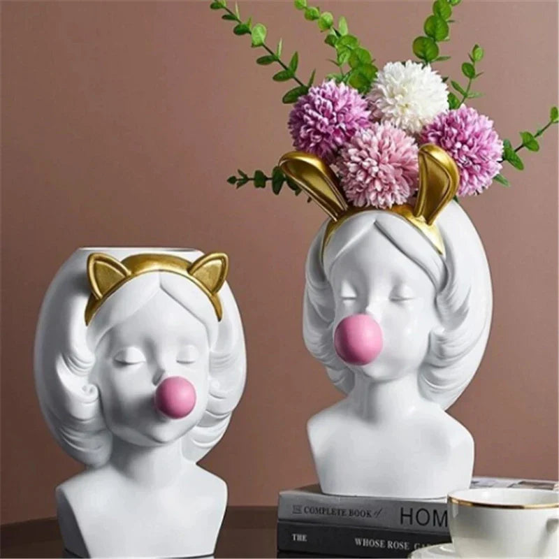 Süße Bubblegum Mädchen Keramik Gesicht Vase