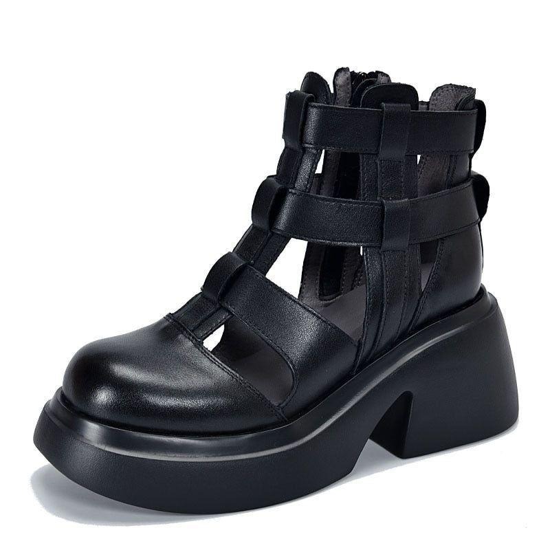 Casual Schuhe - Leder Gladiator Sandalen, Dicke Stiefel (FC119)