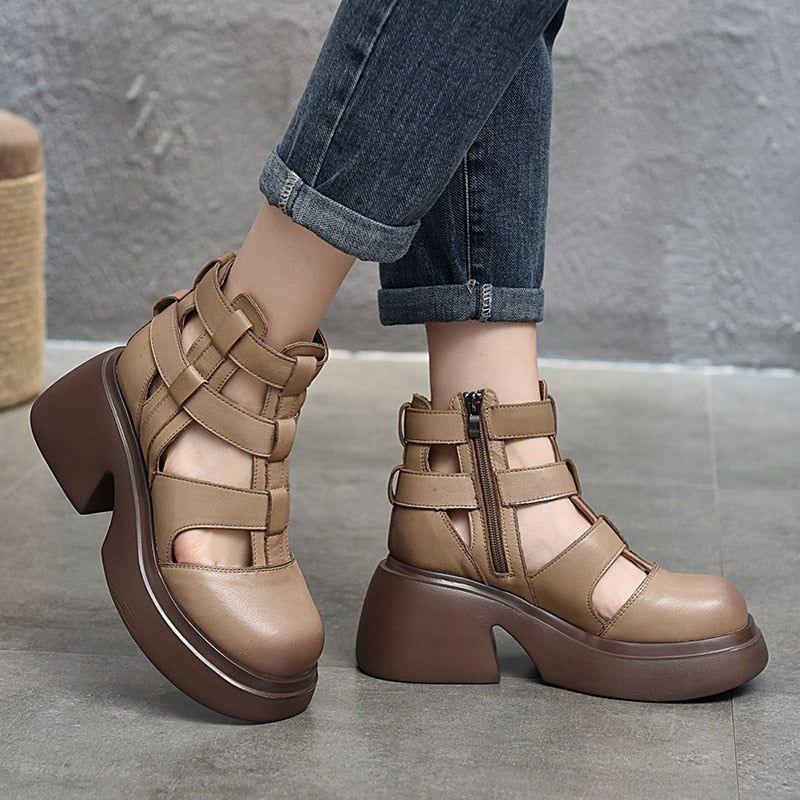 Casual Schuhe - Leder Gladiator Sandalen, Dicke Stiefel (FC119)