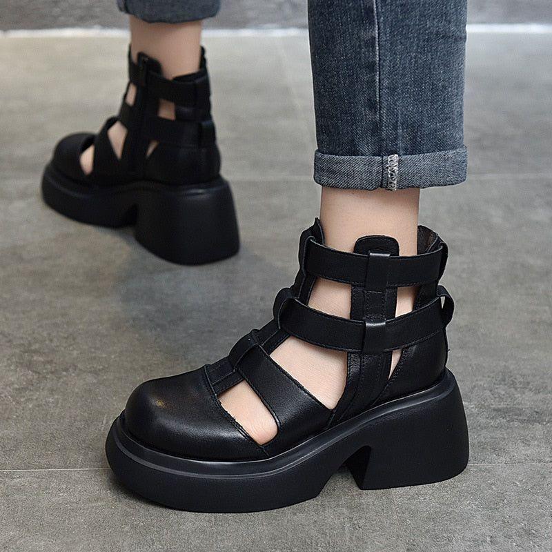Casual Schuhe - Leder Gladiator Sandalen, Dicke Stiefel (FC119)