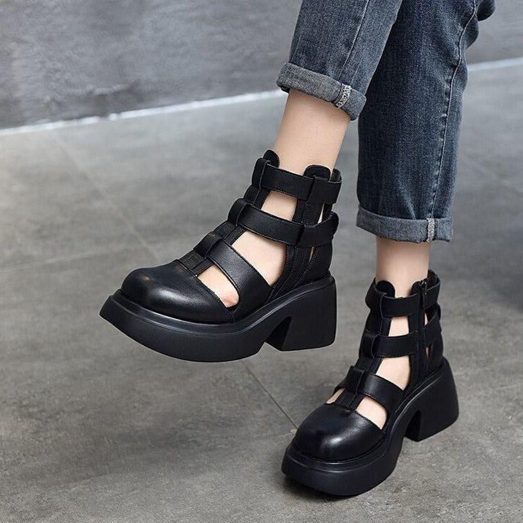 Casual Schuhe - Leder Gladiator Sandalen, Dicke Stiefel (FC119)