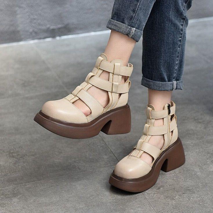 Casual Schuhe - Leder Gladiator Sandalen, Dicke Stiefel (FC119)