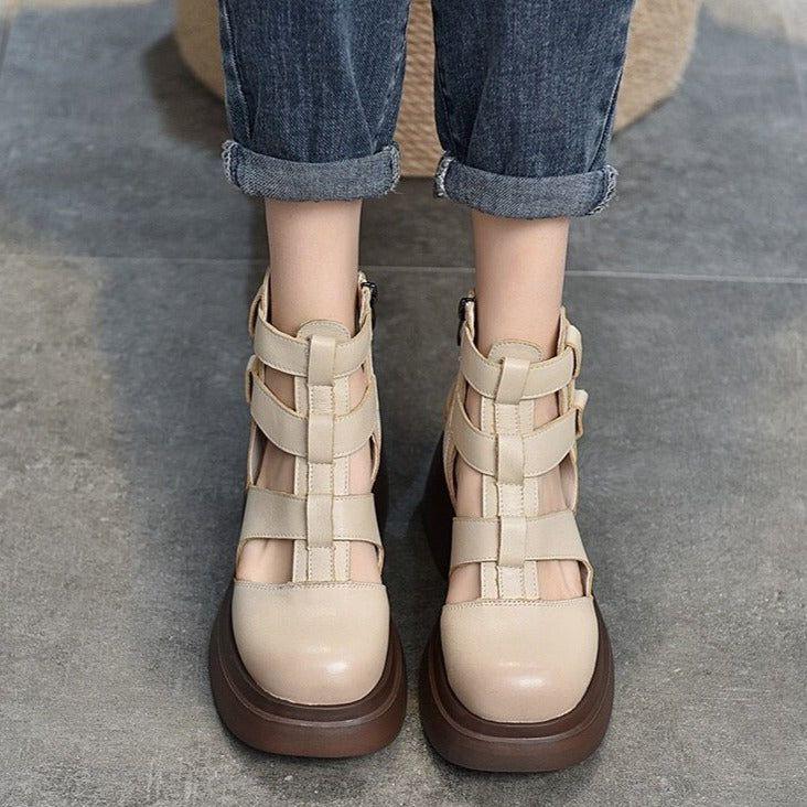 Casual Schuhe - Leder Gladiator Sandalen, Dicke Stiefel (FC119)