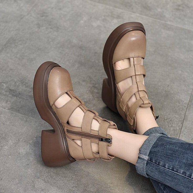 Casual Schuhe - Leder Gladiator Sandalen, Dicke Stiefel (FC119)