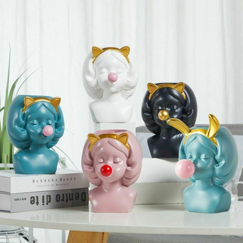 Niedliche Kaugummi-Mädchen-Keramik-Gesichtsvase