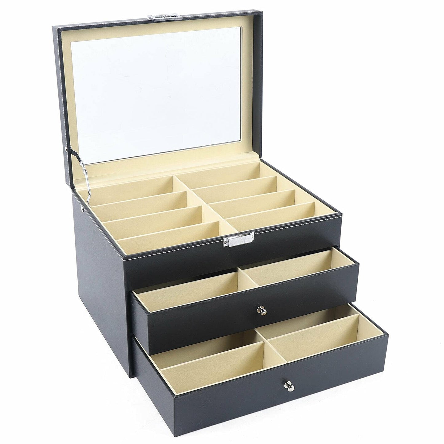 3 Schichten 24 Slots Brillen Aufbewahrungsbox PU Leather